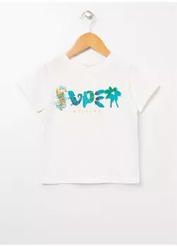 Футболка с короткими рукавами и принтом для маленьких мальчиков с круглым вырезом цвета экрю 22SB-59 Mammaramma, экрю