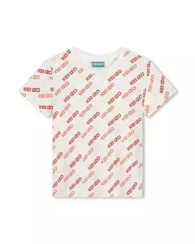 Футболка с короткими рукавами и принтом для девочки Kenzo Kids, белый