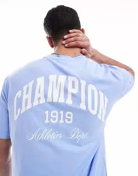 Футболка с короткими рукавами и принтом на спине Champion, синего цвета