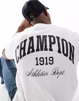 Футболка с короткими рукавами и принтом на спине Champion, белого цвета