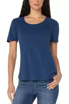 Футболка с короткими рукавами и присборами пламенной вязки в ночном небе Liverpool Jeans, синий