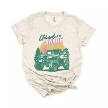 Футболка с короткими рукавами и рисунком Adventure Awaits Jeep Simply Sage Market, цвет Oatmeal