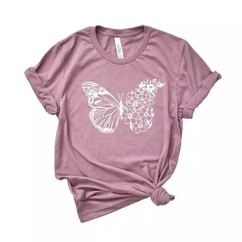 Футболка с короткими рукавами и рисунком «Бабочка и цветы» Simply Sage Market, цвет Orchid