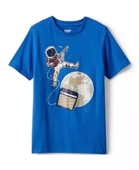 Футболка с короткими рукавами и рисунком Big Boys Husky Lands' End, синий