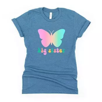 Футболка с короткими рукавами и рисунком для малышей Big Sister Butterfly The Juniper Shop, цвет Teal