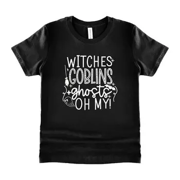 Футболка с короткими рукавами и рисунком для малышей с принтом «Ведьмы, гоблины, призраки, поднятые» The Juniper Shop, черный