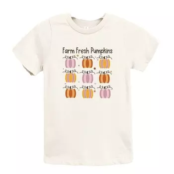 Футболка с короткими рукавами и рисунком Farm Fresh Pumpkins Chart для малышей The Juniper Shop, цвет Cream