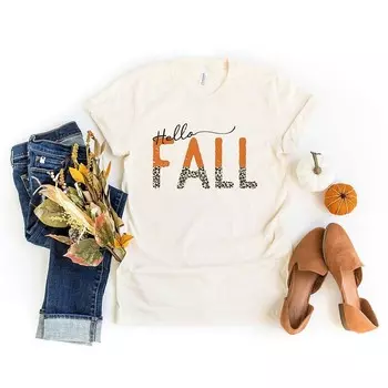 Футболка с короткими рукавами и рисунком Hello Fall с леопардовым принтом Simply Sage Market, цвет Army