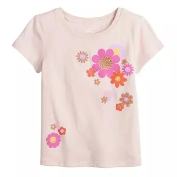 Футболка с короткими рукавами и рисунком Jumping Beans для маленьких девочек, цвет Light Pink Flowers