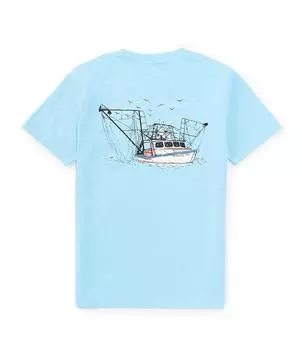 Футболка с короткими рукавами и рисунком лодки для маленьких мальчиков 2–7 лет, правильно завязанная Properly Tied, синий
