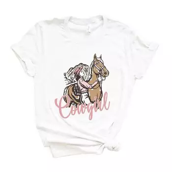 Футболка с короткими рукавами и рисунком «Лошадь-ковбой» в стиле ретро Simply Sage Market, белый