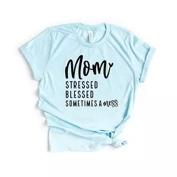 Футболка с короткими рукавами и рисунком Mom Stressed Blessed Simply Sage Market, цвет Ice Blue