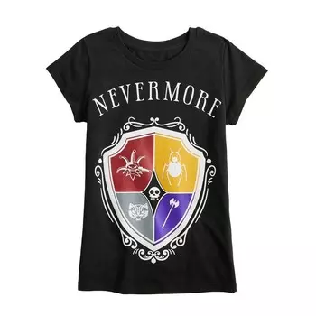 Футболка с короткими рукавами и рисунком Nevermore Wednesday Adams для девочек 7–16 лет Licensed Character, черный