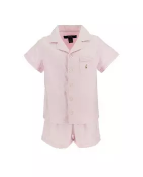 Футболка с короткими рукавами и саржевые шорты для девочек, пижамы Polo Ralph Lauren, розовый