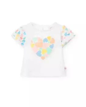 Футболка с короткими рукавами и сердечками для девочки Boboli, белый