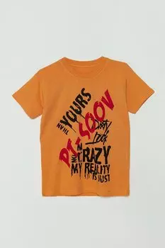 Футболка с короткими рукавами и текстовым принтом для мальчиков JackandRoy, апельсин