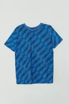 Футболка с короткими рукавами и текстовым принтом для мальчиков JackandRoy, синий