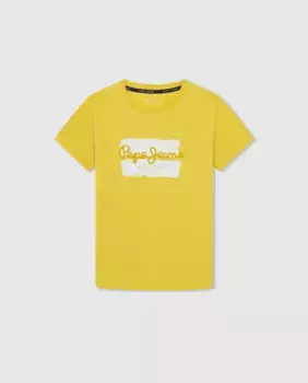 Футболка с короткими рукавами и тисненым логотипом Pepe Jeans для мальчиков, желтый