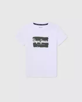 Футболка с короткими рукавами и тисненым логотипом Pepe Jeans для мальчиков, белый