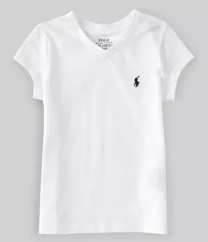 Футболка с короткими рукавами и v-образным вырезом с логотипом Polo Ralph Lauren Essential Little Girls 2T-6X, белый