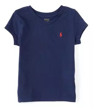 Футболка с короткими рукавами и v-образным вырезом с логотипом Polo Ralph Lauren Essential Little Girls 2T-6X, синий