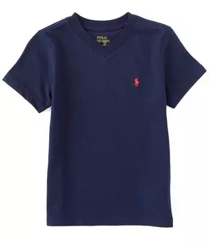 Футболка с короткими рукавами и V-образным вырезом Polo Ralph Lauren Little Boys 2T-7, синий
