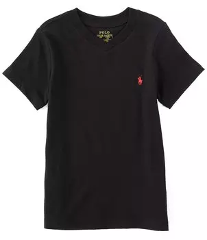 Футболка с короткими рукавами и V-образным вырезом Polo Ralph Lauren Little Boys 2T-7, черный