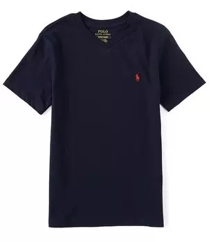 Футболка с короткими рукавами и V-образным вырезом Polo Ralph Lauren Big Boys 8–20, синий