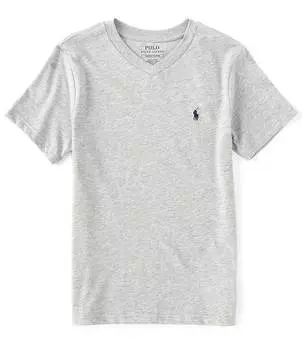 Футболка с короткими рукавами и V-образным вырезом Polo Ralph Lauren Big Boys 8–20, серый