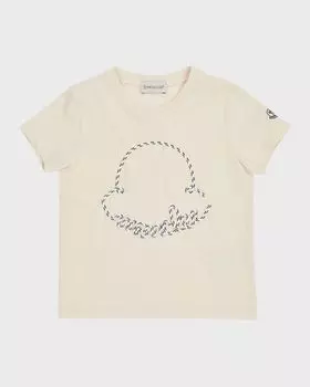 Футболка с короткими рукавами и вельветовой аппликацией для девочек Moncler, цвет Antique White