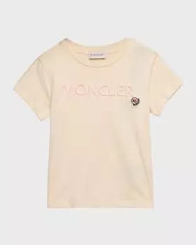 Футболка с короткими рукавами и вышитым логотипом для девочек Moncler, цвет White