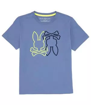 Футболка с короткими рукавами и вышивкой «Ланкастер» Psycho Bunny для маленьких/больших мальчиков 5–20 лет, синий