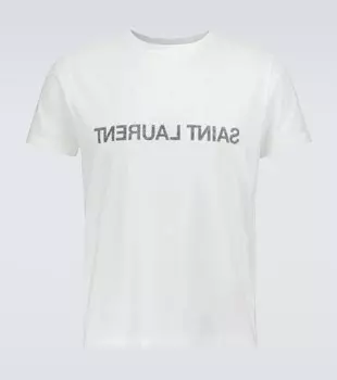 Футболка с короткими рукавами и вывернутым логотипом Saint Laurent, белый