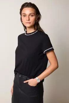 Футболка с короткими рукавами и жемчужной отделкой Next, черный