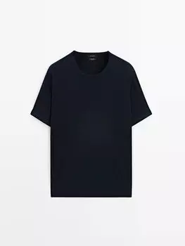 Футболка с короткими рукавами из 100% хлопка Massimo Dutti, синий