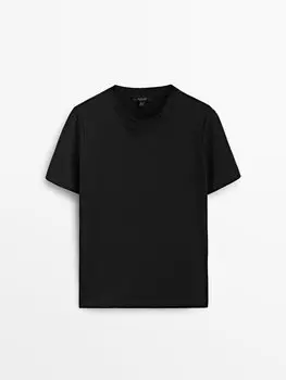 Футболка с короткими рукавами из 100% хлопка Massimo Dutti, черный