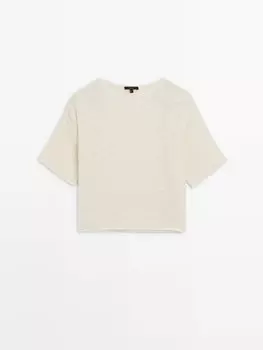 Футболка с короткими рукавами из фактурной ткани Massimo Dutti, бежевый