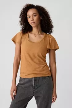 Футболка с короткими рукавами из хлопка и флэттера Gap, коричневый