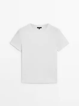 Футболка с короткими рукавами из хлопка в рубчик Massimo Dutti, белый