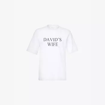 Футболка с короткими рукавами из хлопкового джерси с надписью «Жена Дэвида» Victoria Beckham, белый