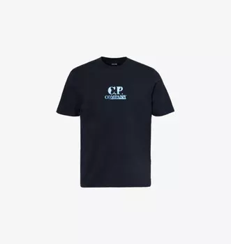 Футболка с короткими рукавами из хлопкового джерси с фирменным принтом Cp Company, цвет total eclipse