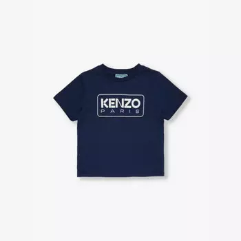 Футболка с короткими рукавами из хлопкового трикотажа с логотипом для детей от 2 до 14 лет Kenzo, синий