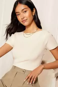 Футболка с короткими рукавами из хлопкового трикотажа в рубчик с вырезом лодочкой Friends Like These, белый