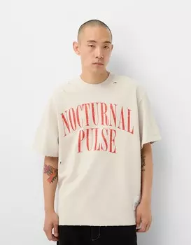 Футболка с короткими рукавами из рваного плюша с принтом Bershka, коричневый