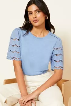 Футболка с короткими рукавами из трикотажа с английской вышивкой Love & Roses, синий