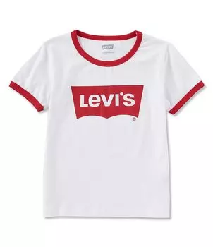 Футболка с короткими рукавами Levi's Big Girls Ringer для девочек 7–16 лет, белый