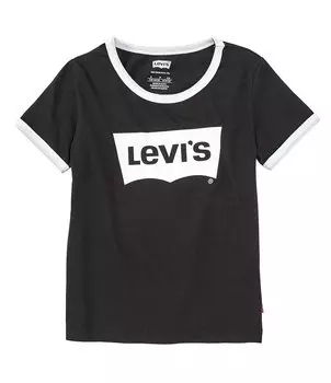 Футболка с короткими рукавами Levi's Big Girls Ringer для девочек 7–16 лет, черный