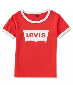 Футболка с короткими рукавами Levi's Big Girls Ringer для девочек 7–16 лет, красный