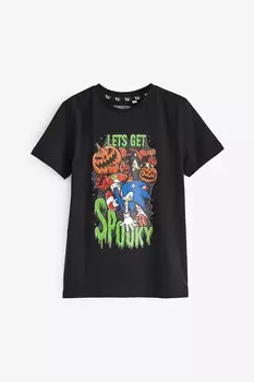 Футболка с короткими рукавами на Хэллоуин из 100% хлопка с изображением ежа Соника «Давайте начнем жутко» для больших мальчиков Vanilla Underground, черный