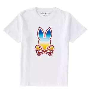 Футболка с короткими рукавами Psycho Bunny для маленьких/больших мальчиков 5–20 лет и рисунком «Гай» с изображением кролика и омбре, белый